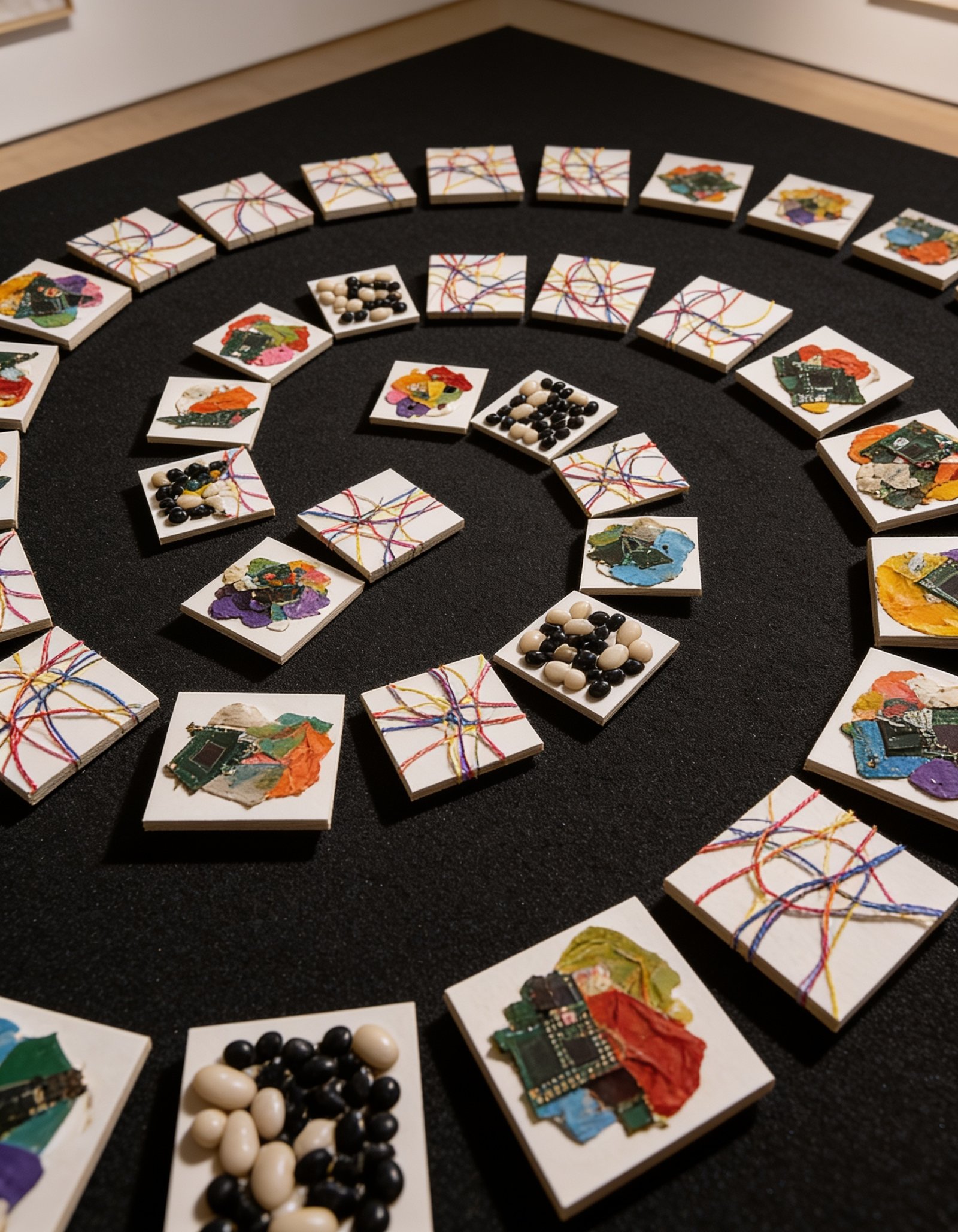 Spiral concept artwork made from miniature mixed-media collage studies