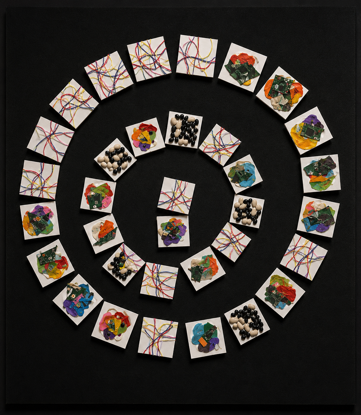 Second spiral concept study composed from miniature mixed-media artworks